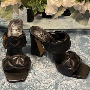 Vince Camuto Black Quilted Heeled Mules